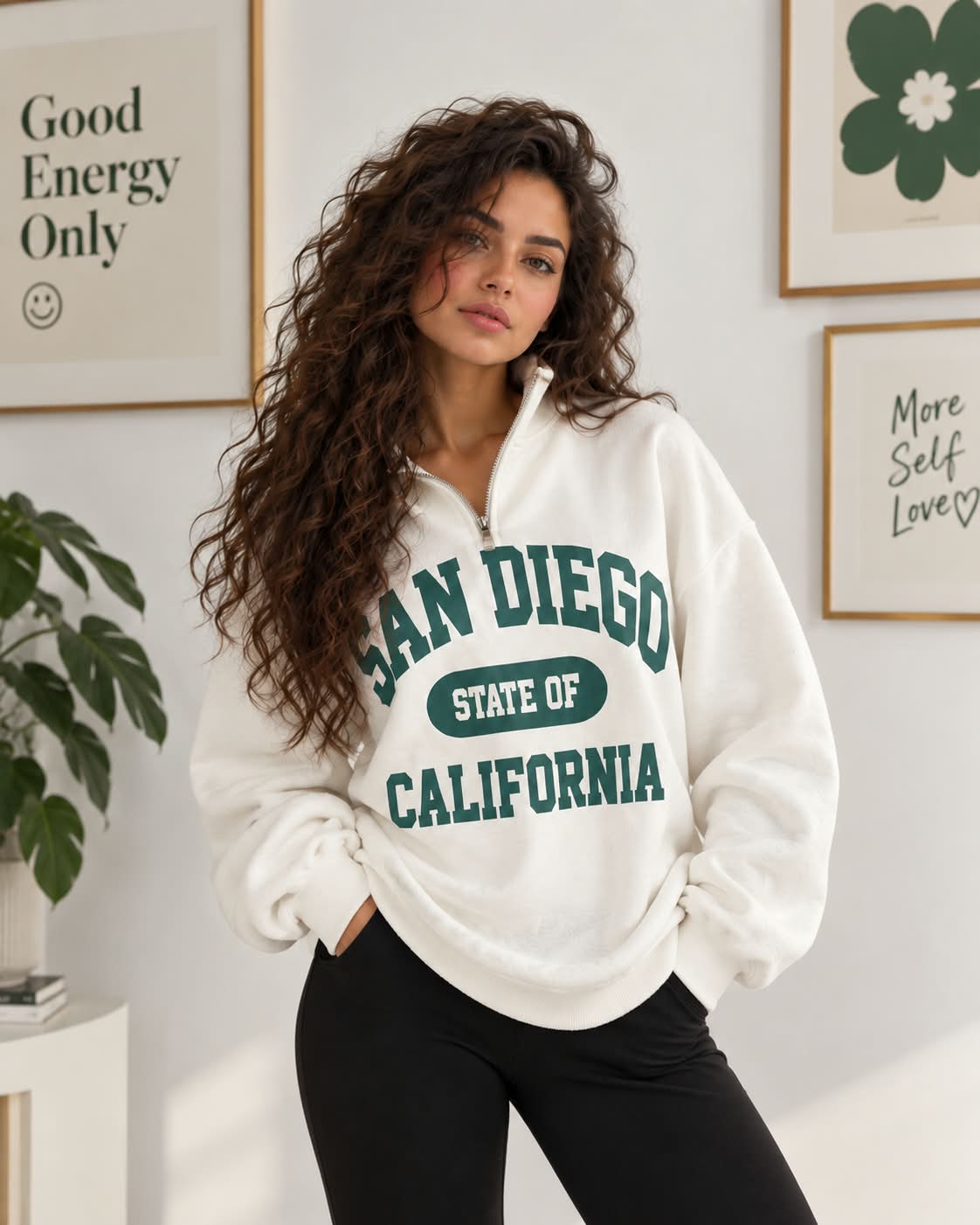 San Diego Quarter-Zip Sweatshirt – Off White & Green